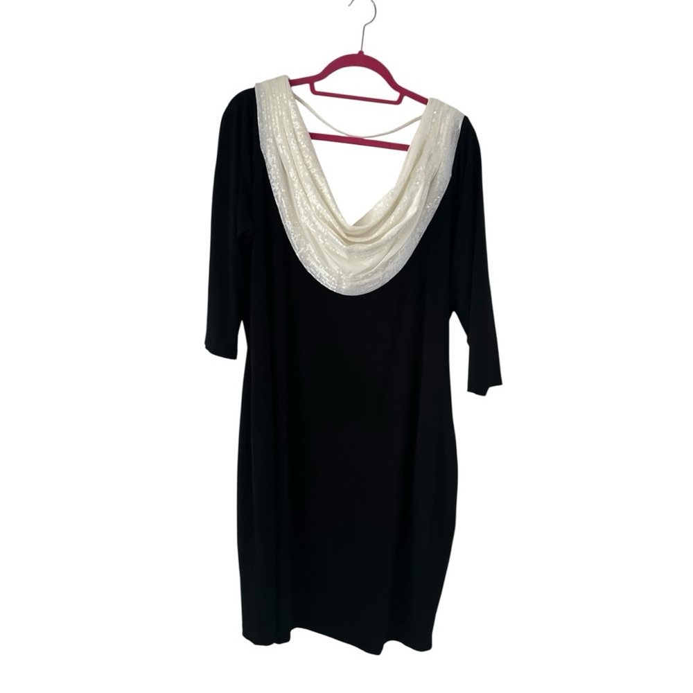 Calvin Klein Black Dress with White Back Drape Tie Sequence Detail Size 16W